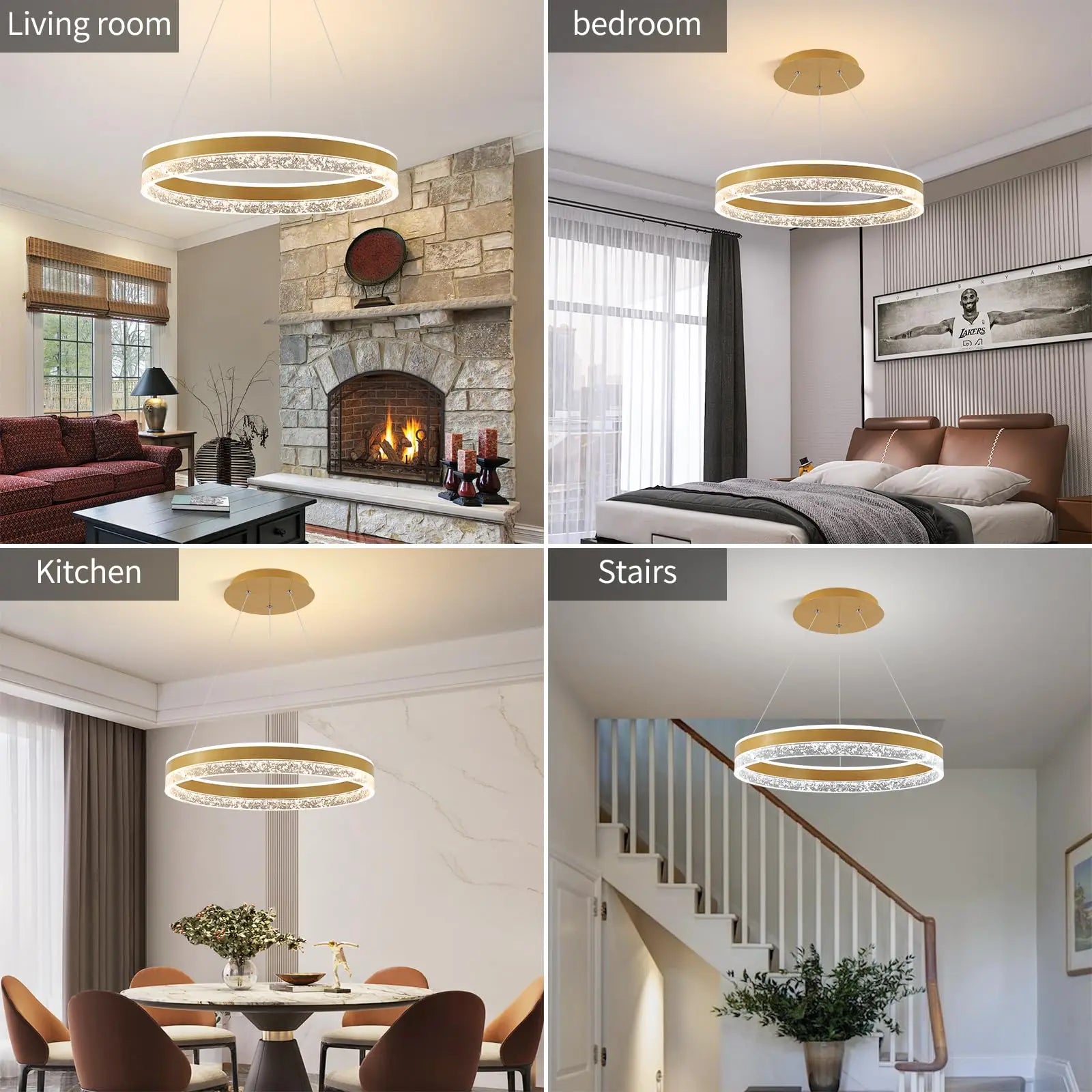Modern LED Chandelier 1 Ring Pendant Lighting for Kitchen Island 50W Dimmable LED Pendant Ceiling Light Hanging Lamp with Remote