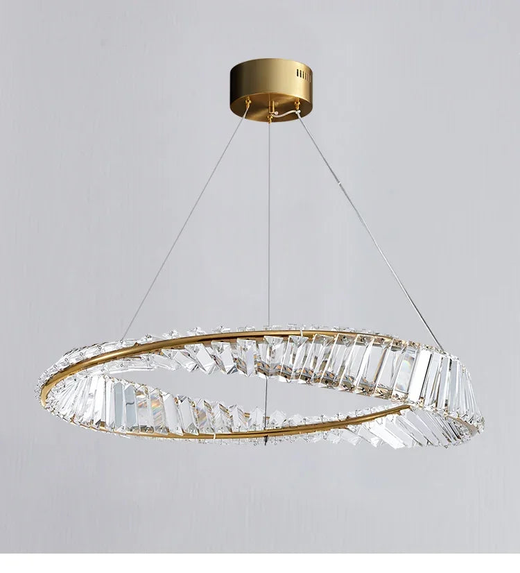 Postmodern Light Luxury Living Room LED Chandelier Round Crystal Ring Design Bedroom Dining Room Modern Circle Light