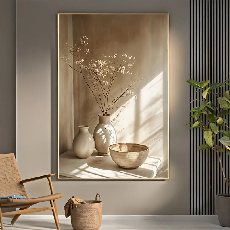 Art Deco Retro Floral Vase Canvas Wall Art Print, Frameless Modern Abstract Flower Poster for Home Decor, Aesthetic Room Decor