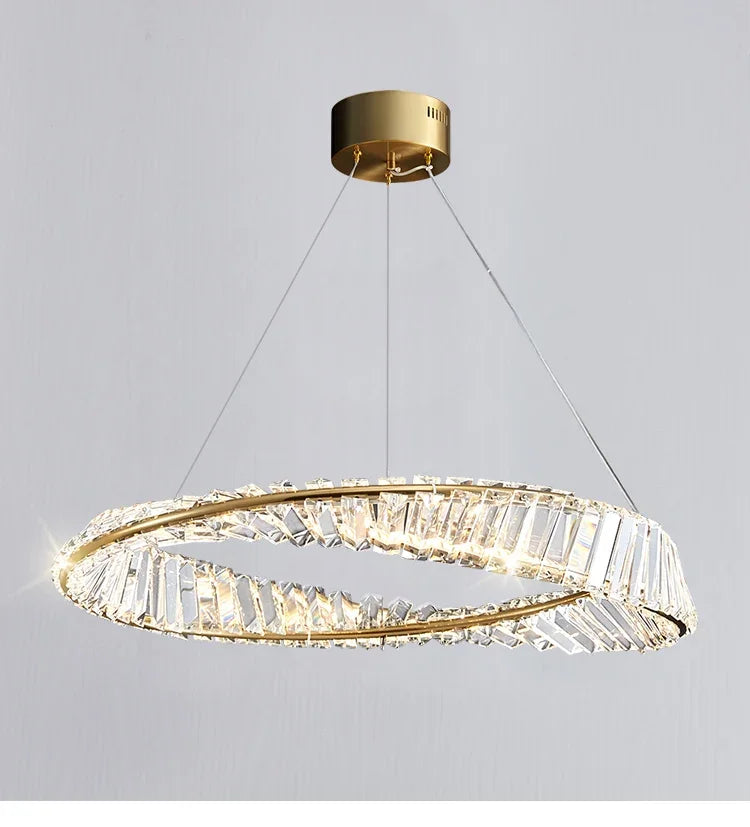 Postmodern Light Luxury Living Room LED Chandelier Round Crystal Ring Design Bedroom Dining Room Modern Circle Light
