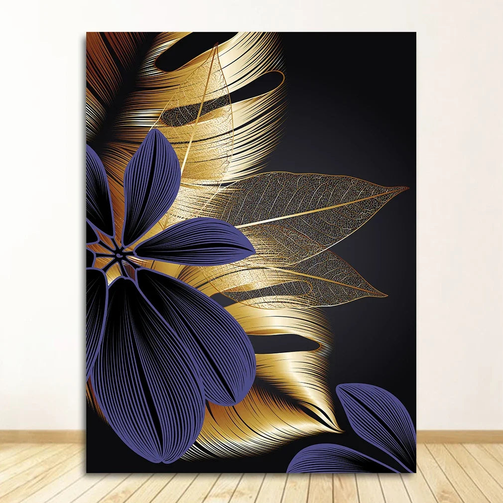 Art Painting Nordic Living Room Decoration Picture Black Golden Plant Leaf Canvas Poster Print Modern Home Decor Abstract Wall