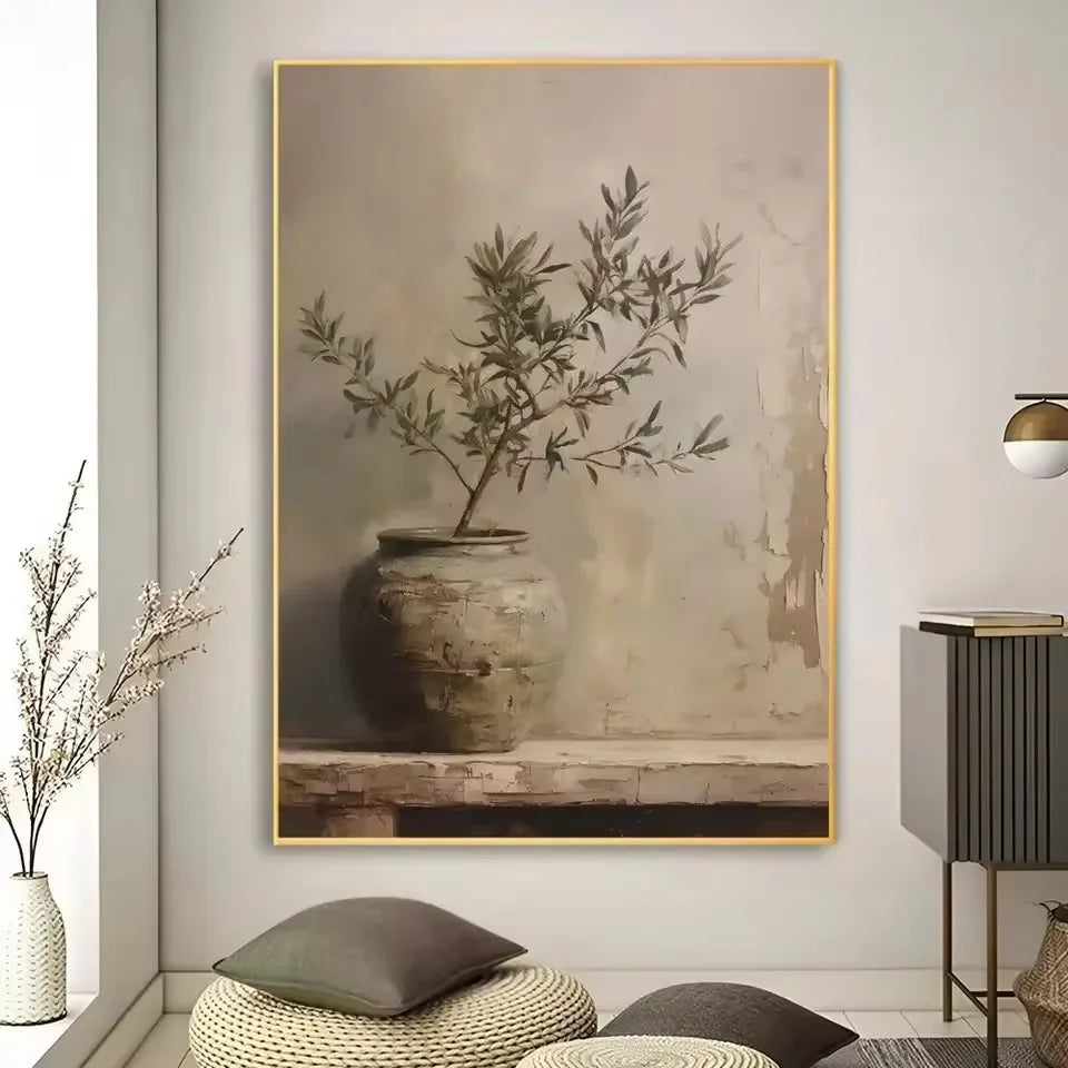 Art Deco Retro Floral Vase Canvas Wall Art Print, Frameless Modern Abstract Flower Poster for Home Decor, Aesthetic Room Decor