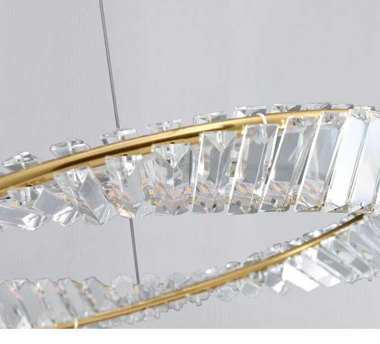 Postmodern Light Luxury Living Room LED Chandelier Round Crystal Ring Design Bedroom Dining Room Modern Circle Light