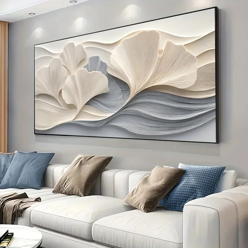 Modern Abstract Leaf Art Canvas Painting, Textured Wall Art Poster, 23.62" x 47.24", Elegant Decor for Bedroom and Living Roo