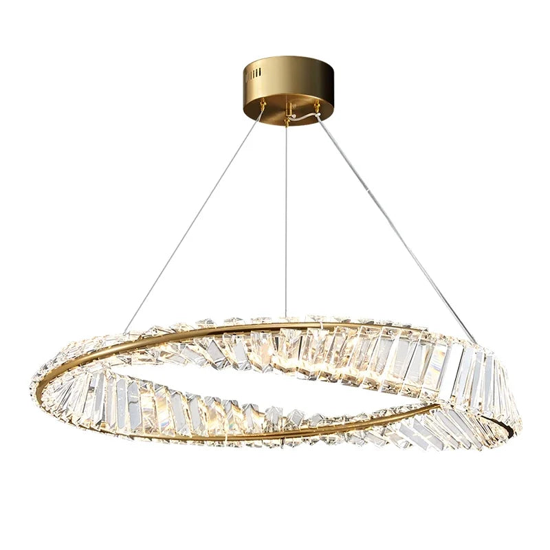 Postmodern Light Luxury Living Room LED Chandelier Round Crystal Ring Design Bedroom Dining Room Modern Circle Light