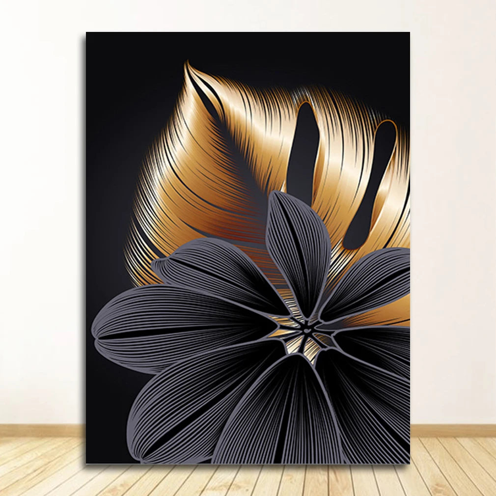Art Painting Nordic Living Room Decoration Picture Black Golden Plant Leaf Canvas Poster Print Modern Home Decor Abstract Wall
